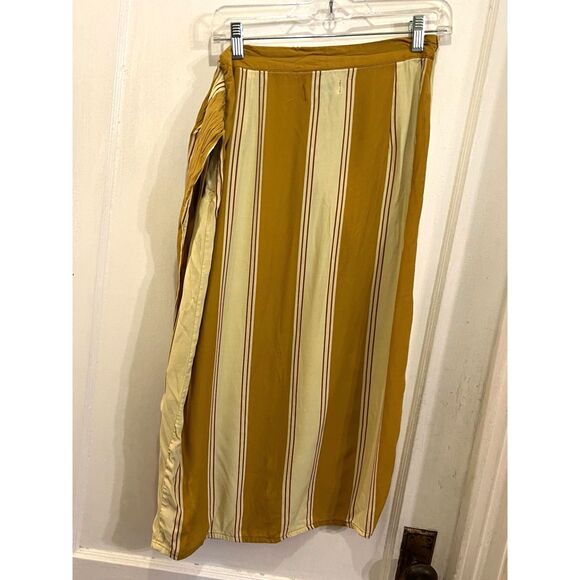 FAITHFULL THE BRAND Brown White Stripe Wrap Silk Midi Skirt   Women's Size 4 - Picture 5 of 8